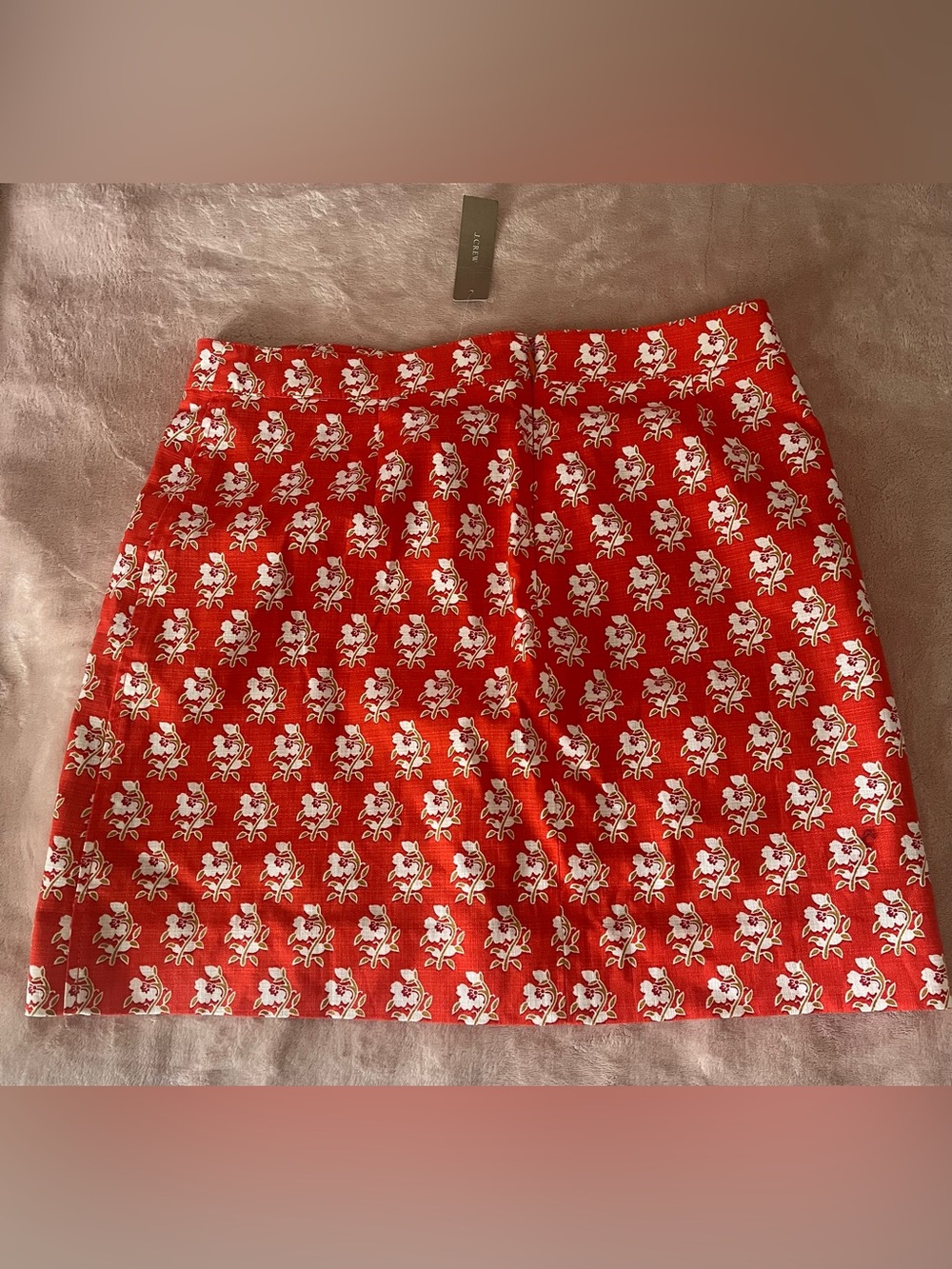 J. Crew Red Mini Skirt with White Floral Print